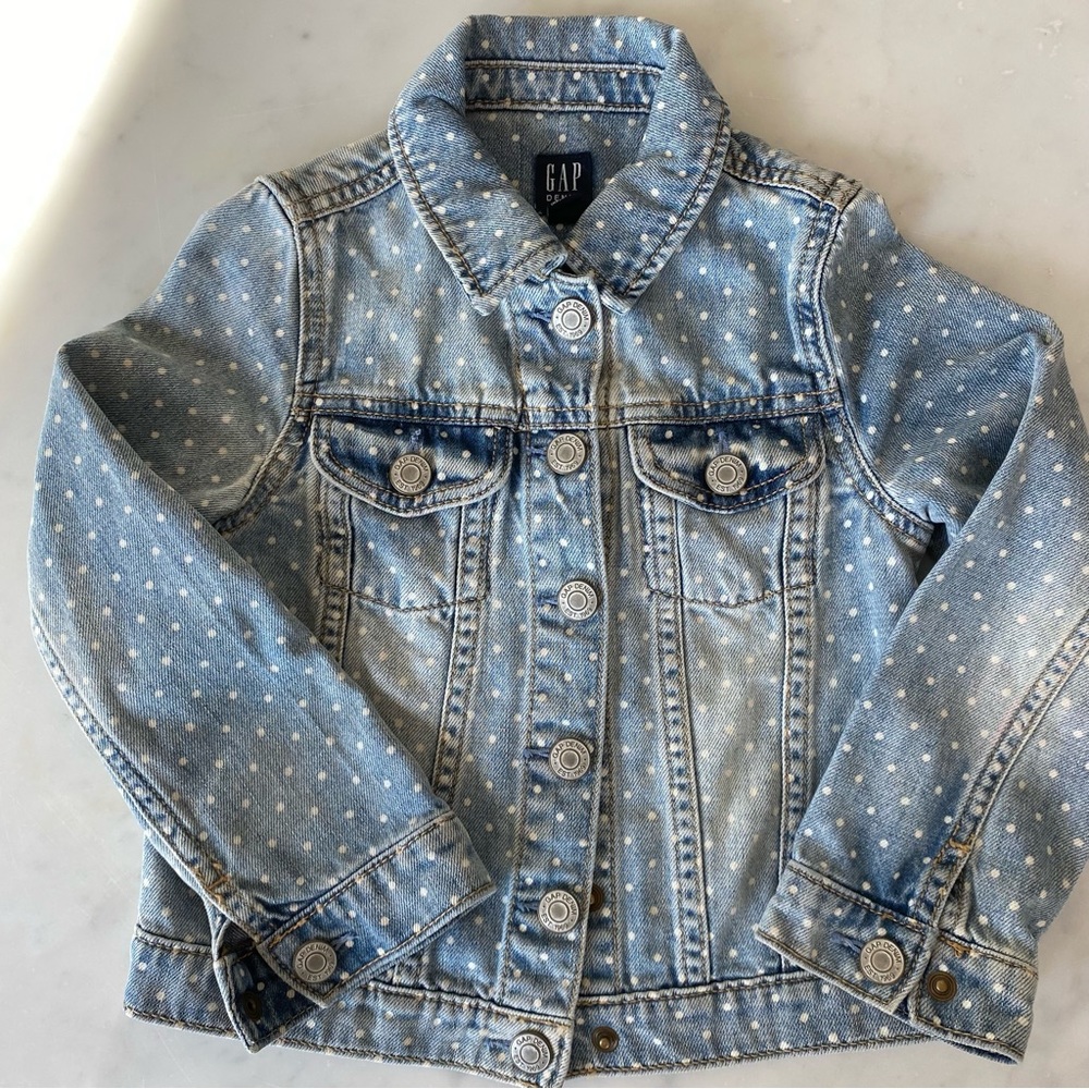Gap Denim Jacket Blue with Polka Dots Size 5